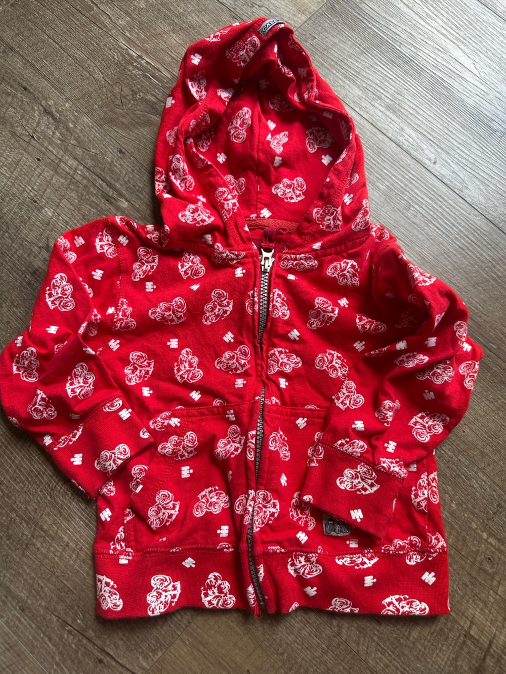 H&M Red Zip-Up Hoodie with White Motorcycle Print